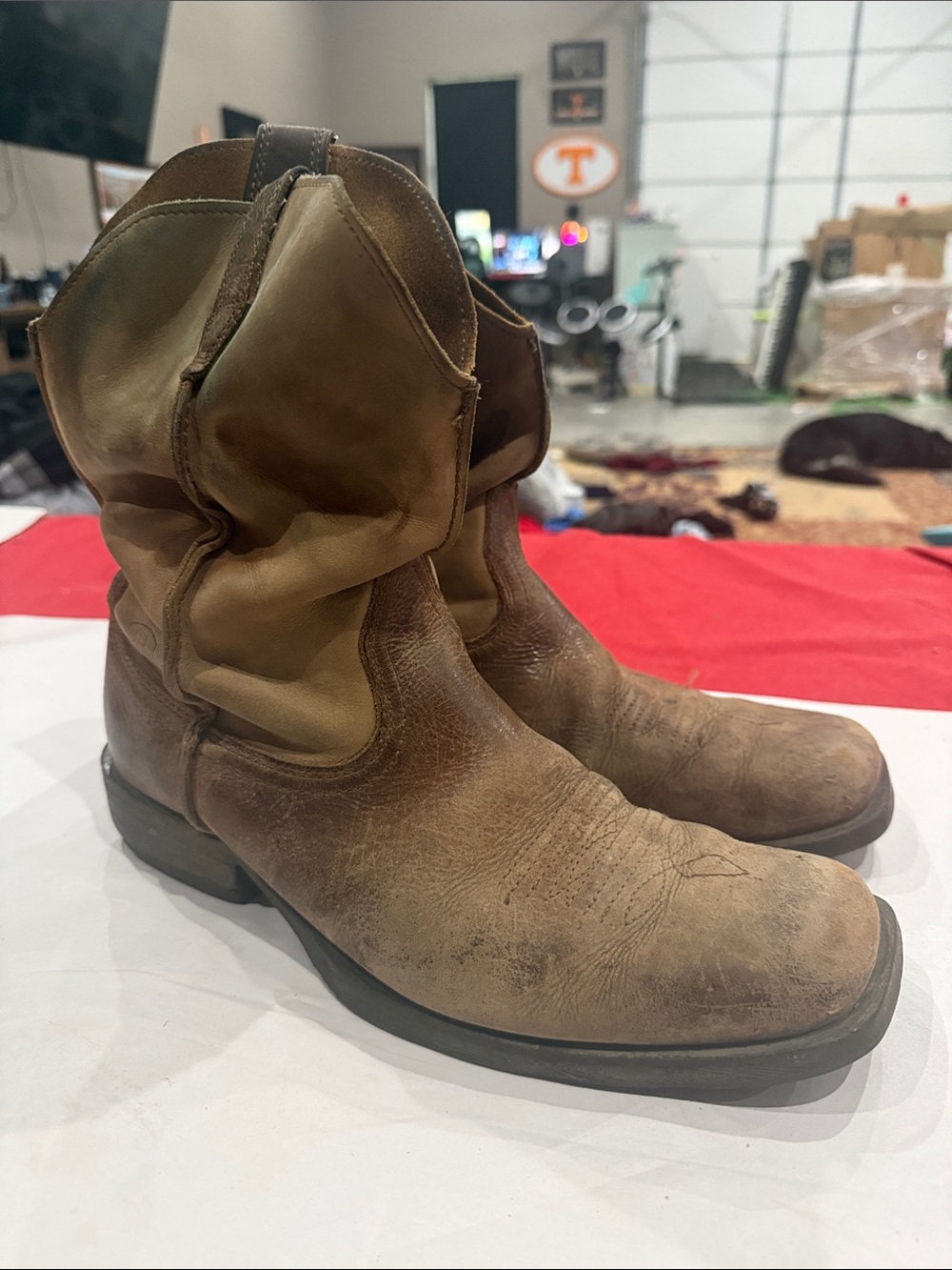 Ariat Tan and Brown Pull-On Cowboy Boots
